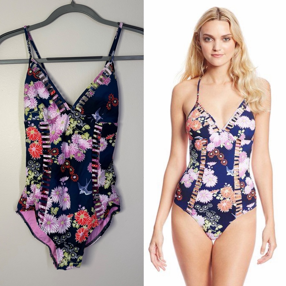 Seafolly Floral One Piece Swimsuit - Navy and Pink